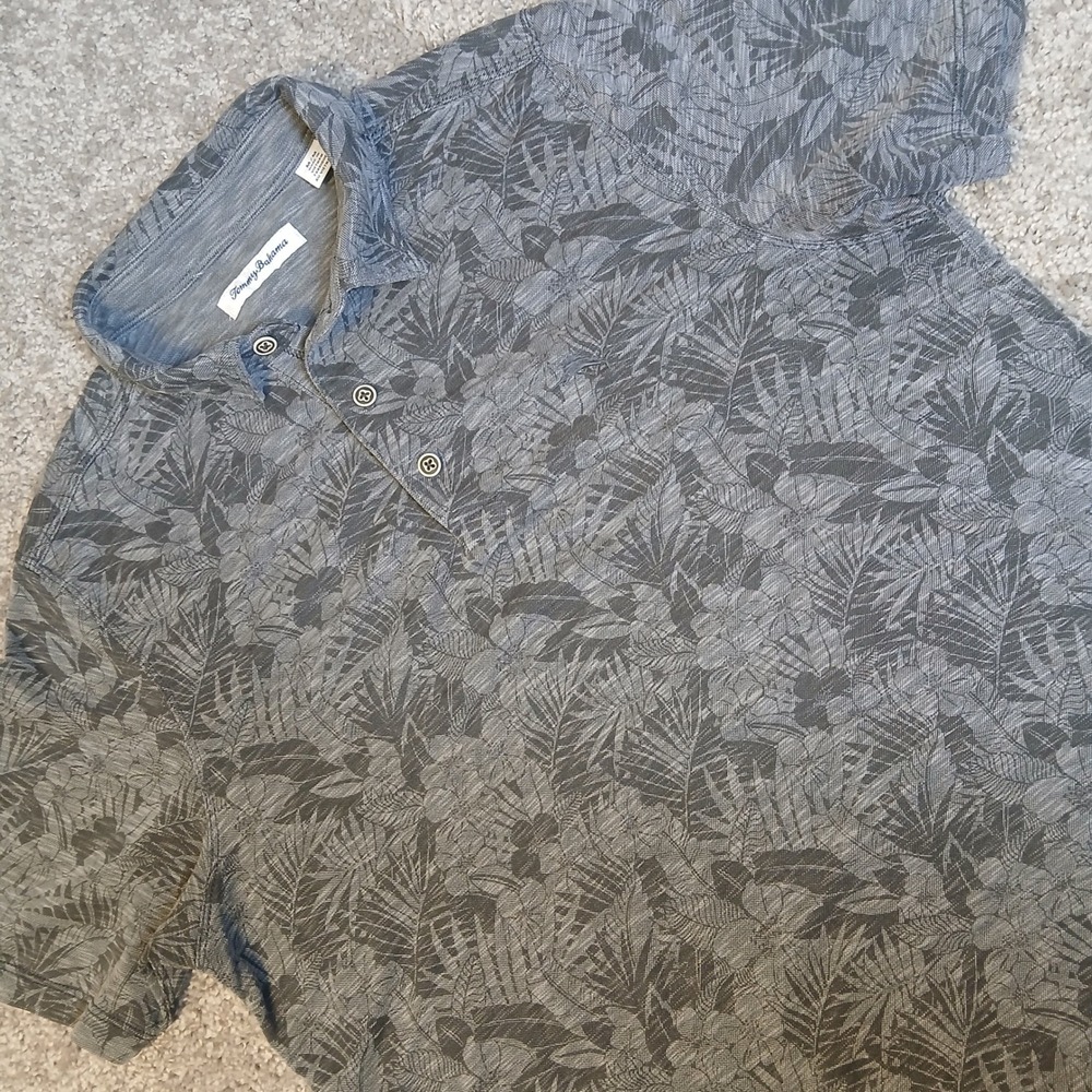 Tommy Bahama Mens Gray Tonal Tropical Floral Polo Shirt Medium‎ ST225176